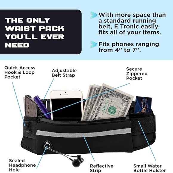 Brand new - black running belt flat fanny pack - Picture 2 of 6